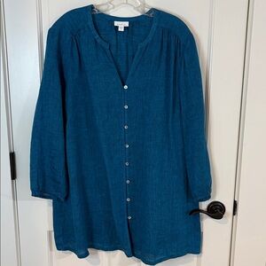J Jill Size XL Tall Blue 100% Linen Pure Jill Tunic